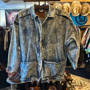 Bandana Vintage Denim Jacket with Pockets, Snaps and V back design